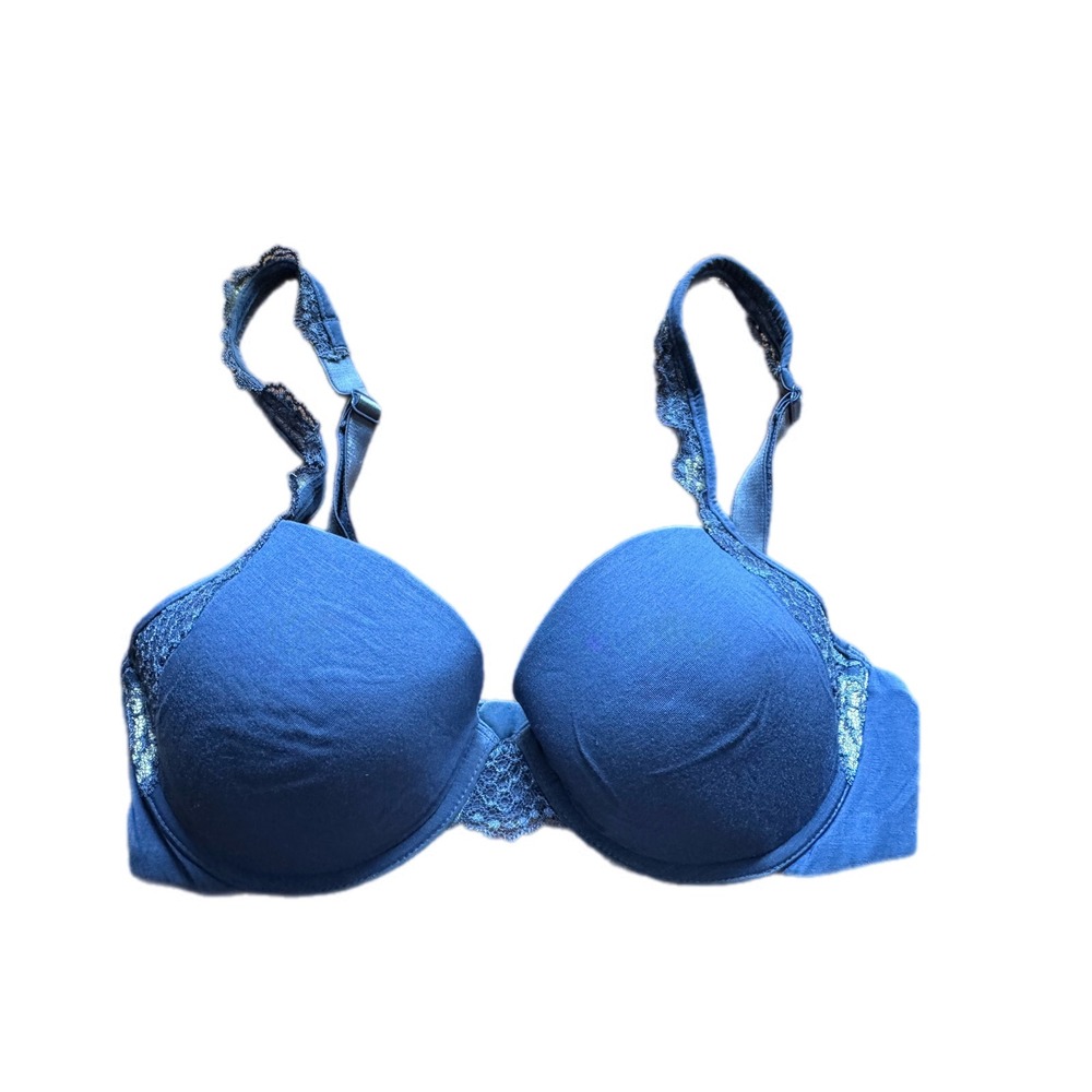 Felina‎ T-Shirt Bra Womens 32D Blue Excellent Lace Trim Modal Underwire